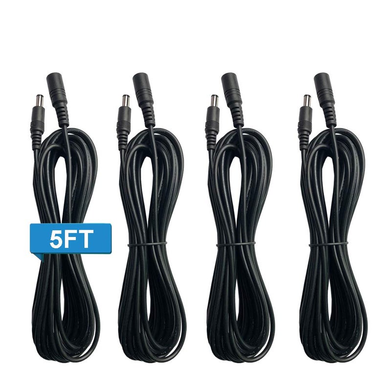 Taveky DC 12V Power Adapter Extension Cord Cable 5ft (1.5m) 18AWG 2.1mm x 5.5mm Male to Female Plug for CCTV Security Surveillance IP Cameras, DVR, LED Light Strip, Max Load 10A (4 Pack) - Image 1